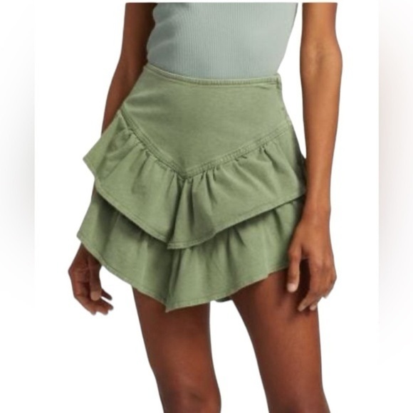 MOTHER The Ruffle Mini Skirt in Loden Frost Green Size 25 GUC - Picture 2 of 5